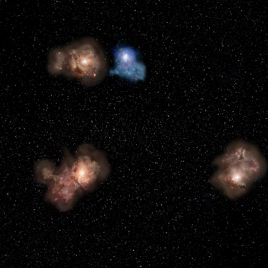 Artist's impression of the "metropolitan area" of the protocluster A2744ODz7p9 revealed by the James Webb Space Telescope and ALMA. Credit: NAOJ