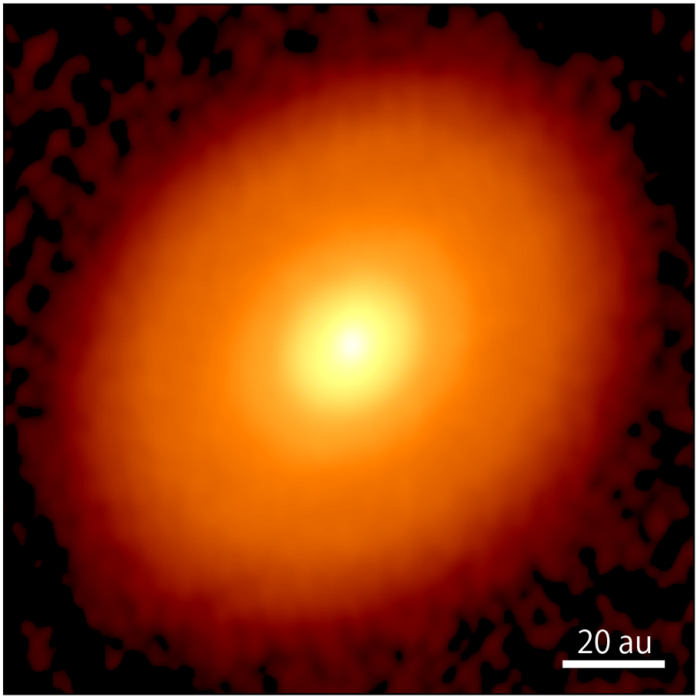 Imágenes de ALMA de alta resolución del disco protoplanetario que rodea a DG Taurus en una longitud de onda de 1,3 mm. La apariencia suave, sin estructuras en forma de anillos, indica una fase poco anterior a la formación de planetas. Crédito: ALMA (ESO/NAOJ/NRAO), S. Ohashi, et al.