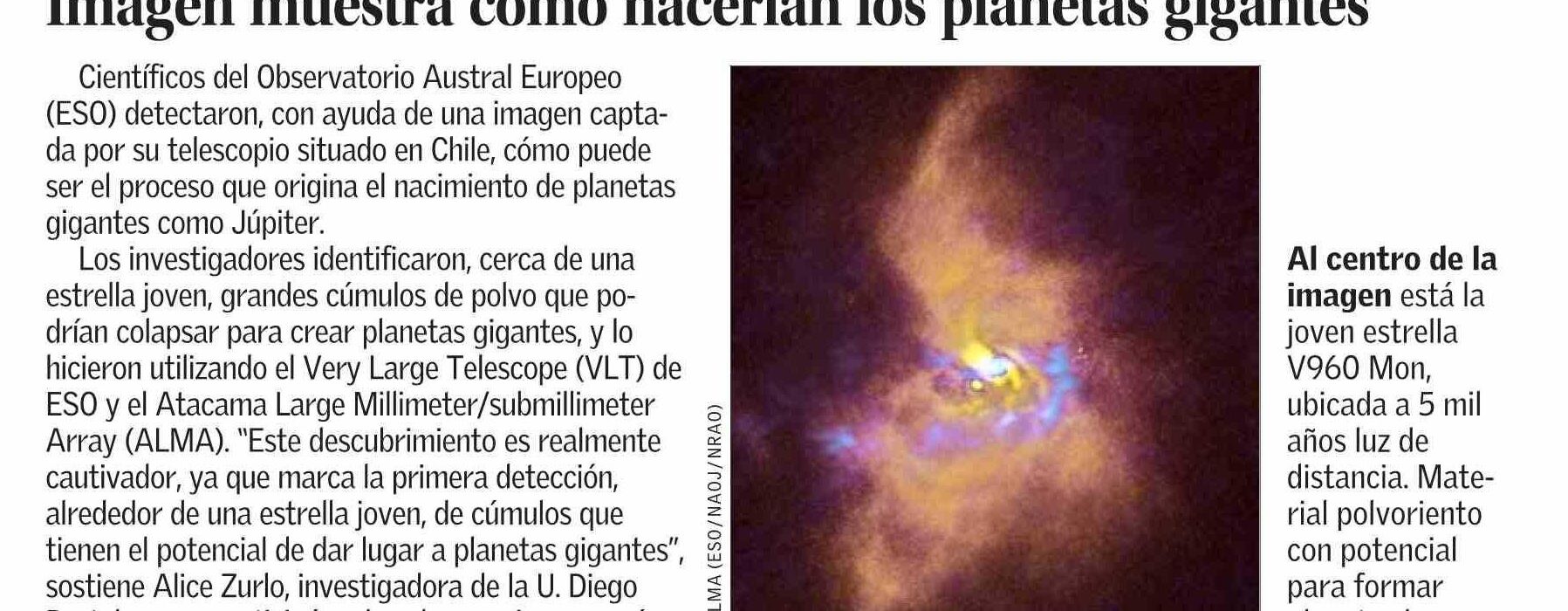 Imagen muestra cómo nacerían los planetas gigantes