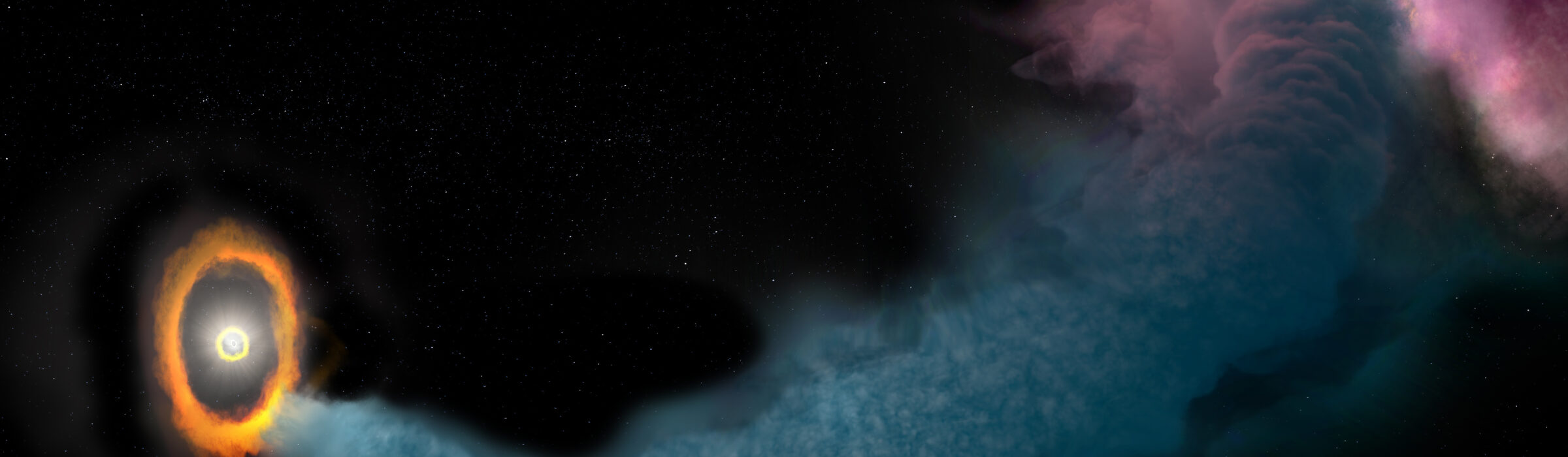 ALMA capta una corriente de gas de 1,6 billones de kilómetros que alimenta al sistema estelar triple GW Orionis